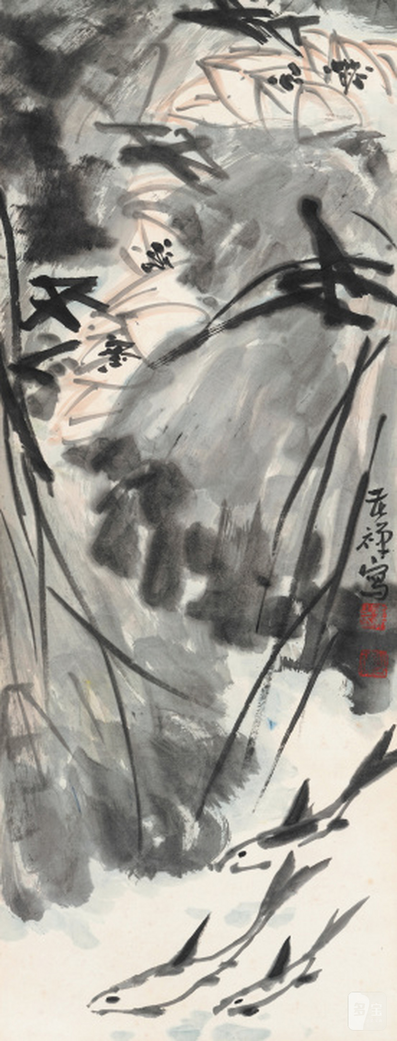 李苦禅 1899-1983 荷花游鱼 - 图1